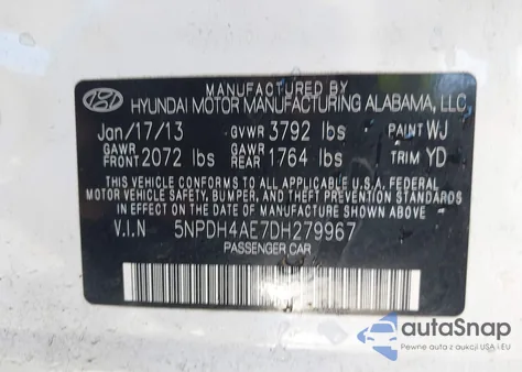 2013 Hyundai Elantra Gls из США, поврежденный, VIN 5NPDH4AE7DH279967